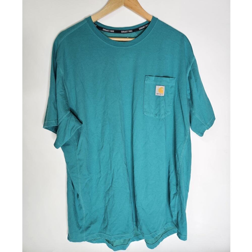 Carhartt Shirt Short Sleeve Men's XL Teal Relaxed Fit Pocket Workwear